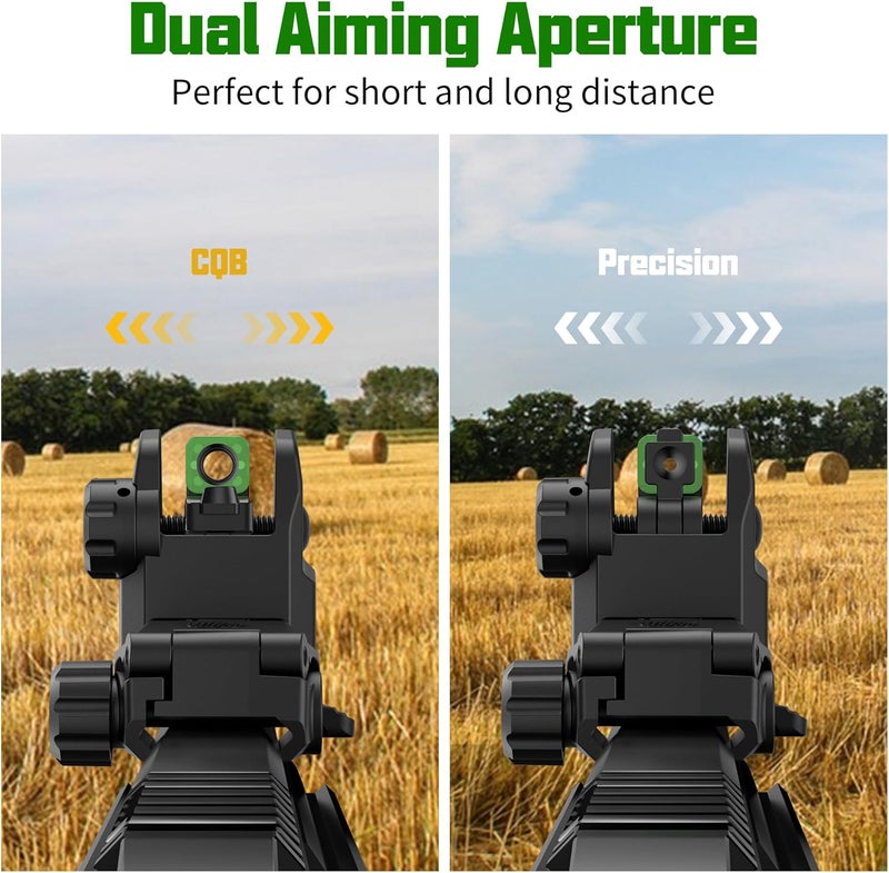 JORMIX Folding Fiber Optic Sights Flip Up Sights Front and Rear Back up Sights for Picatinny Weaver Rails with Red Green Full Dots Polymer - Image 4